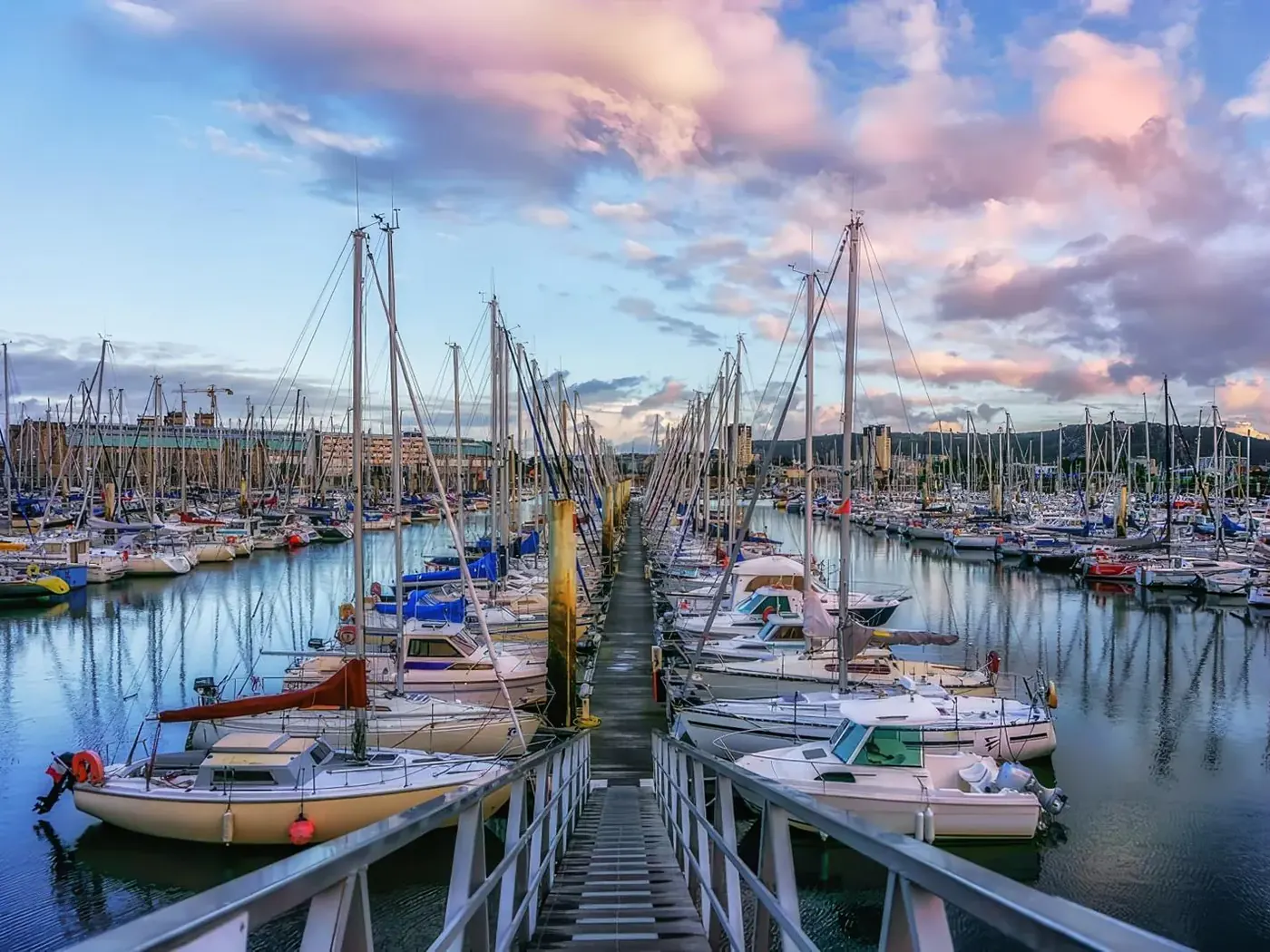 Cherbourg marina at sunset